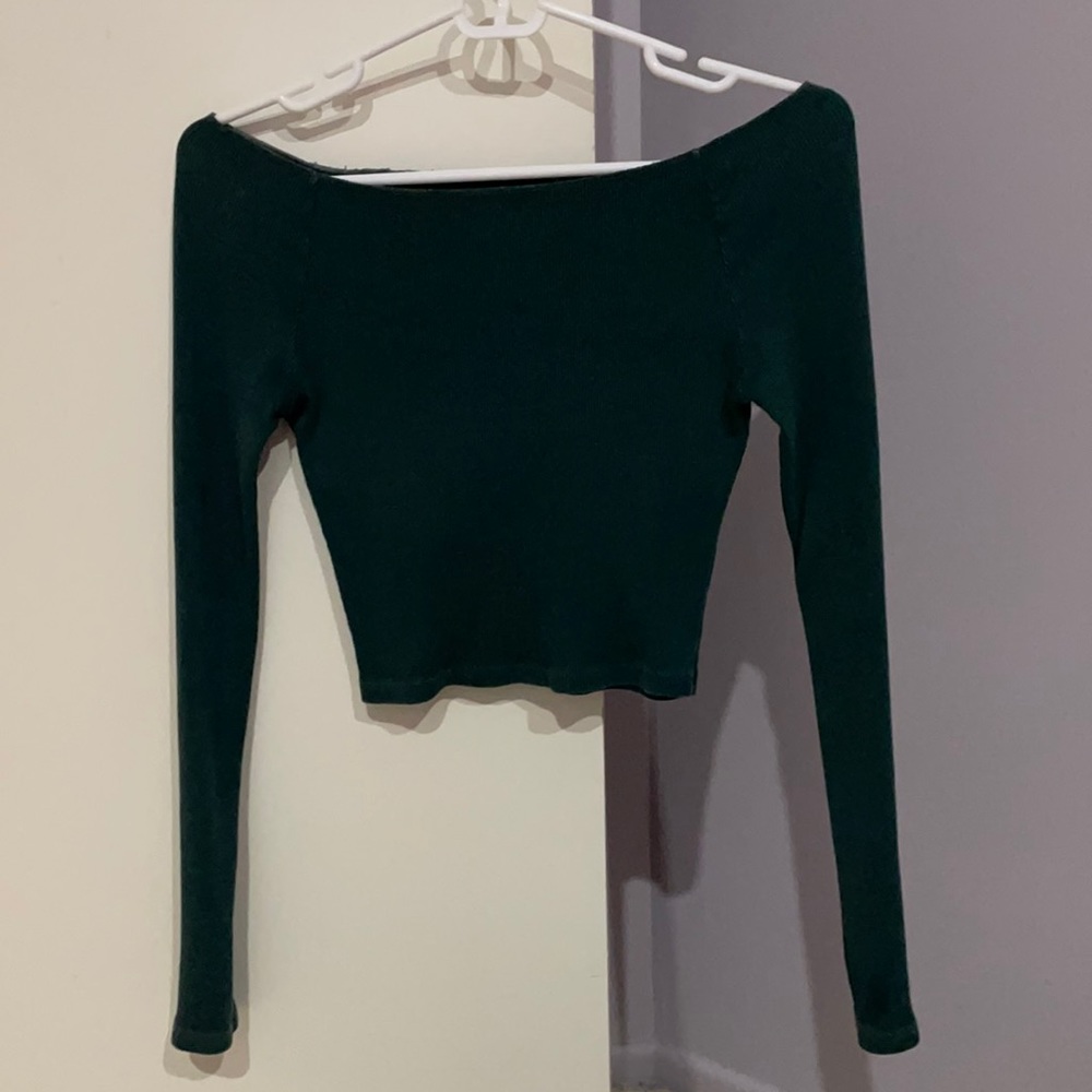 Brandy Melville green ribbed long sleeve top